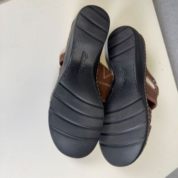 Clarks Collection Women's Size 11M Brown Leather Open Toe Sandals Slides - Picture 10 of 10